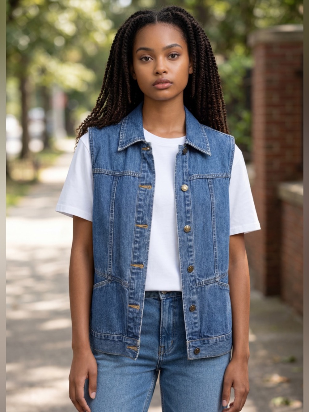 St. John’s Bay Vintage Indigo Denim Vest Small Button Front Cotton